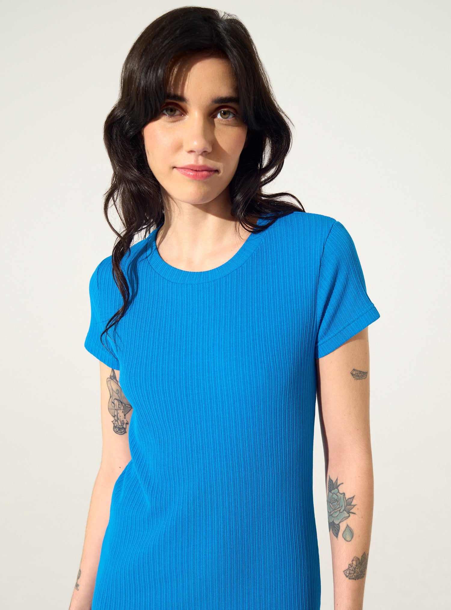 Blue cotton pleated fitted dress Cotlac Blue cotton pleated fitted dress Cotlac